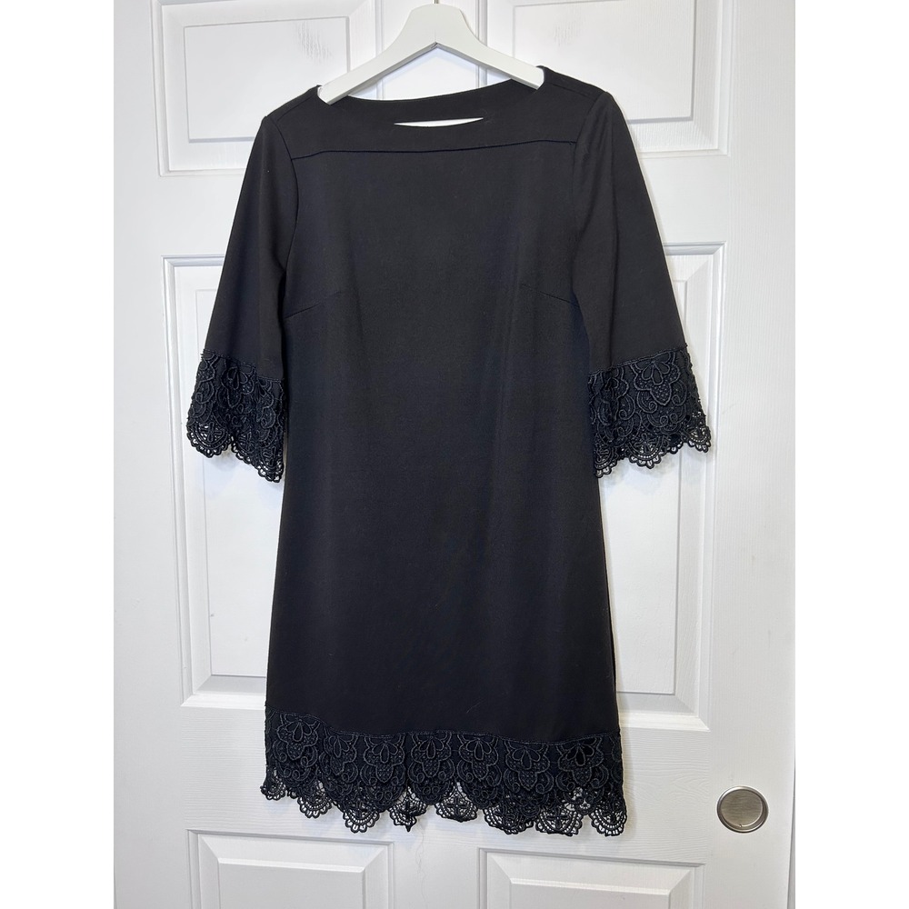 Beige‎ by ECI Shift Dress 4 Black Crochet Lace Trim Boat Neck
